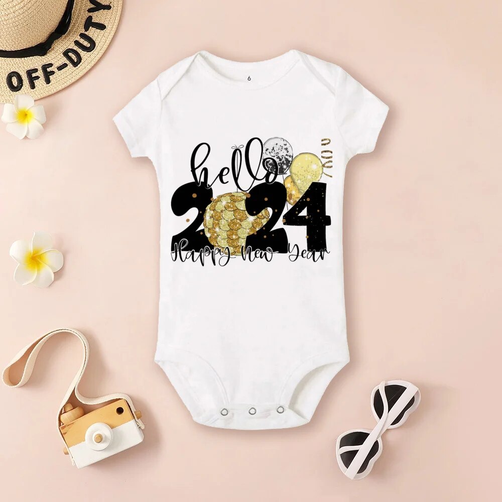 Baby Bodysuit Hello 2024 Inant Romper New Year Baby Gift Toddler Short