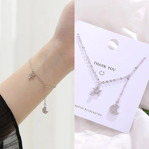 Simple Crystal Lattice Five-pointed Star Heart-shaped Bracelet for