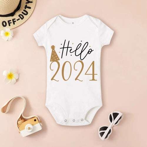 Baby Bodysuit Hello 2024 Inant Romper New Year Baby Gift Toddler Short