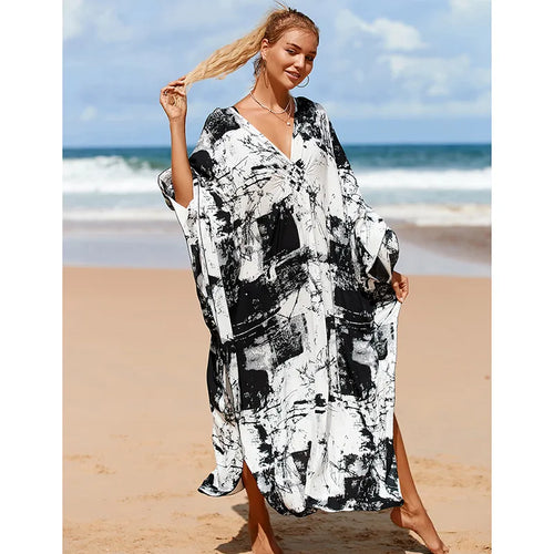 Cover up 2023 Boho Dress V neck Long Kaftan Dress for Women Beach