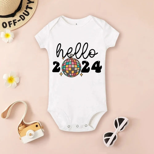 Baby Bodysuit Hello 2024 Inant Romper New Year Baby Gift Toddler Short