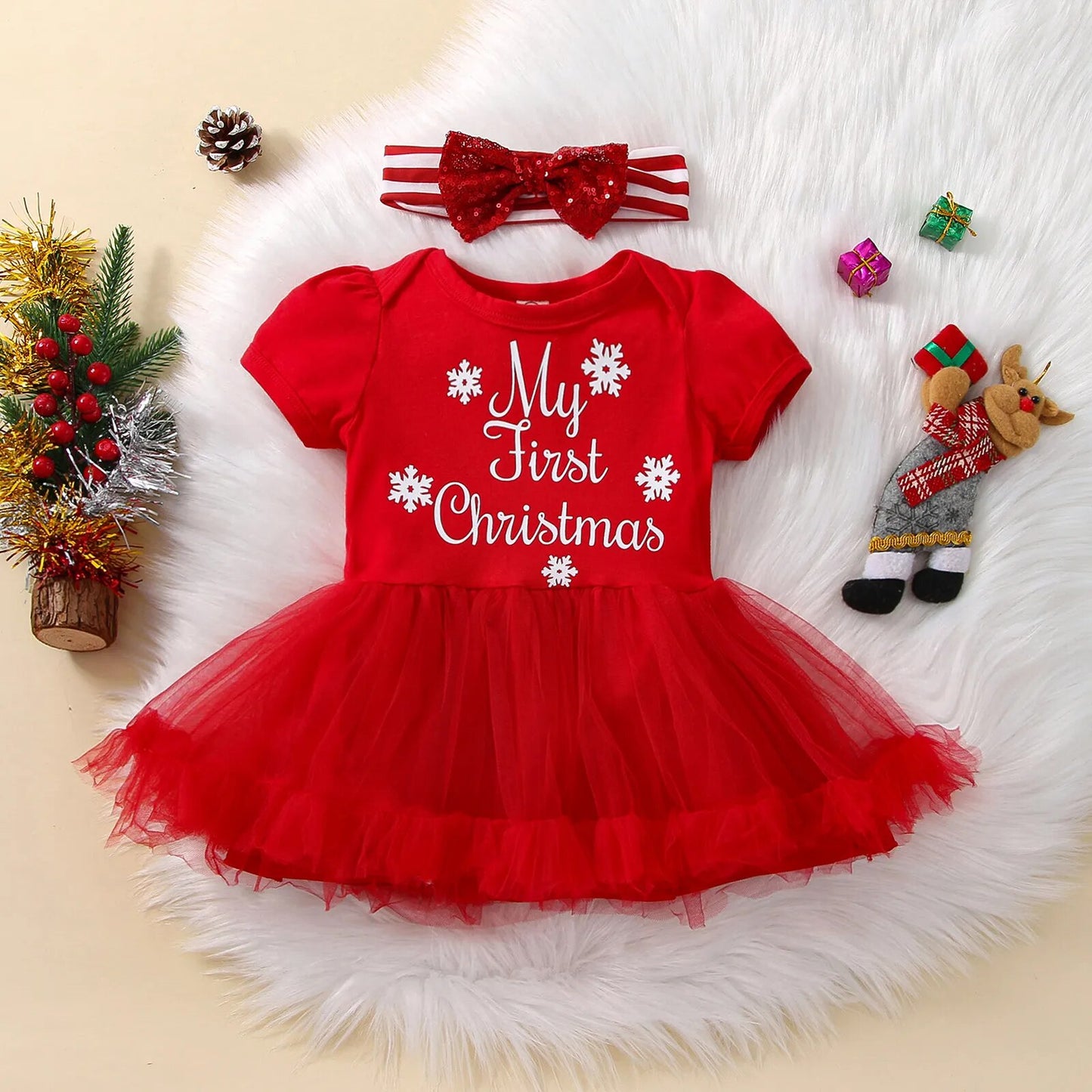 Ma&Baby 0-24M 1st Christmas Baby Girl Romper Newborn Infant Toddler