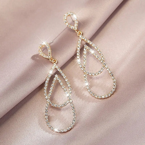 LATS New Heart Earrings Women's Luxurious Geometric Full Rhinestone