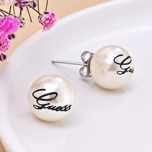 2022 New Arrival Luxury Korean Fashion Round Pearl Earrings Letter