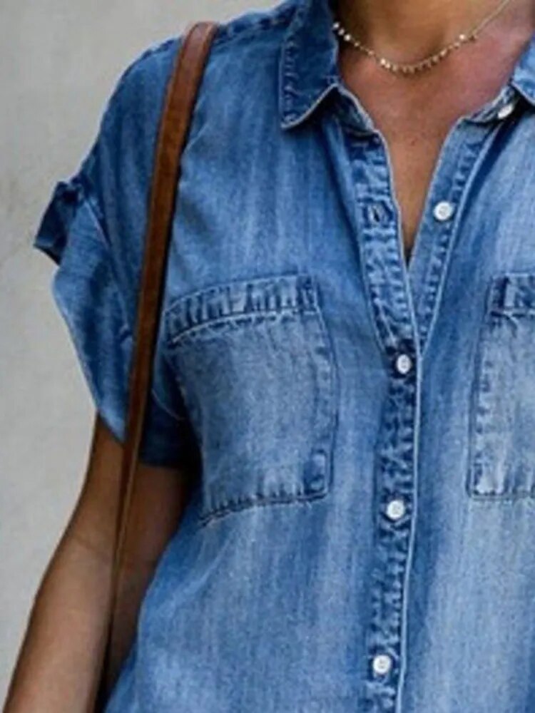 Summer New Single Breasted Denim Shirt Dress Women's Casual Loose