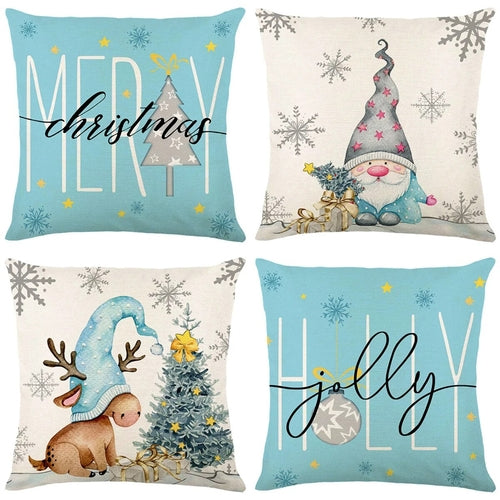 2023 Christmas Pillowcase Set of 4 Cartoon Elk Snowflake Xmas Holiday