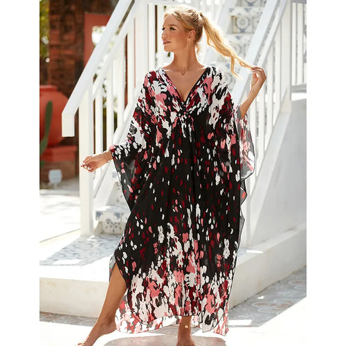 Cover up 2023 Boho Dress V neck Long Kaftan Dress for Women Beach