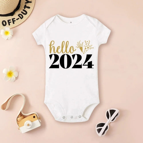 Baby Bodysuit Hello 2024 Inant Romper New Year Baby Gift Toddler Short