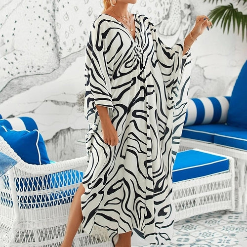 Cover up 2023 Boho Dress V neck Long Kaftan Dress for Women Beach