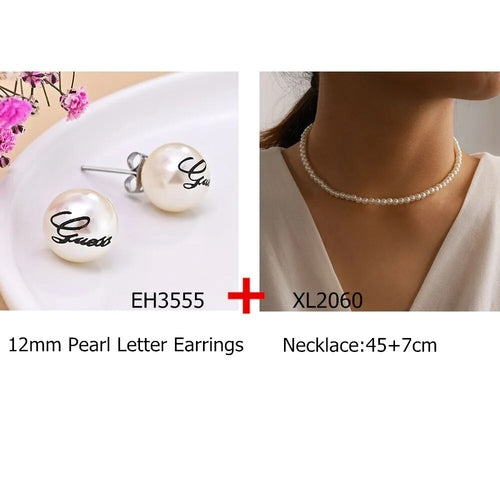 2022 New Arrival Luxury Korean Fashion Round Pearl Earrings Letter