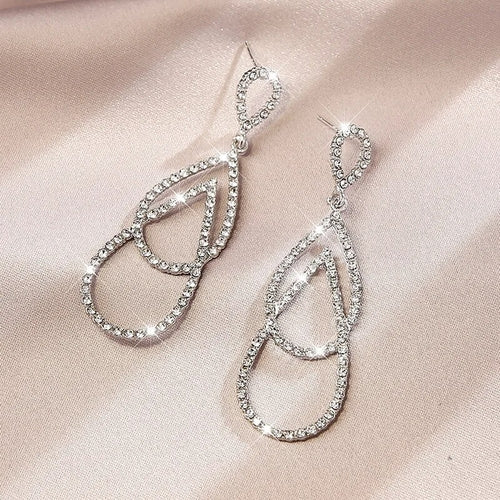 LATS New Heart Earrings Women's Luxurious Geometric Full Rhinestone