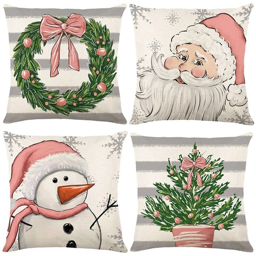 2023 Christmas Pillowcase Set of 4 Cartoon Elk Snowflake Xmas Holiday