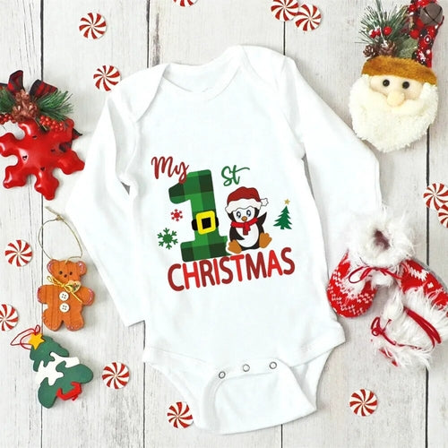 My First Christmas Newborn Baby Long Sleeve Romper Cartoon Deer Santa