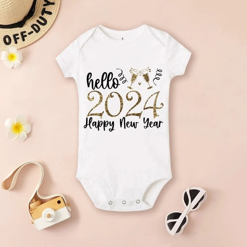 Baby Bodysuit Hello 2024 Inant Romper New Year Baby Gift Toddler Short