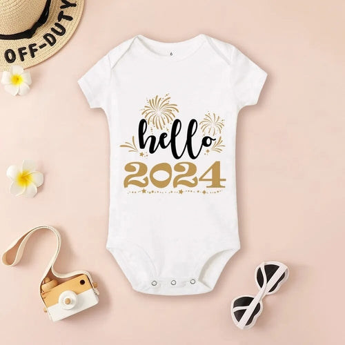 Baby Bodysuit Hello 2024 Inant Romper New Year Baby Gift Toddler Short