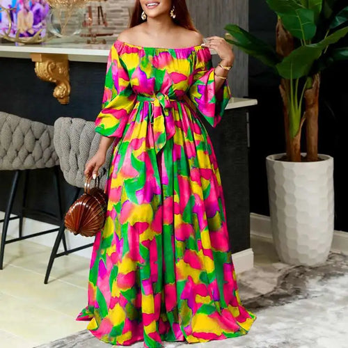 2023 VONDA Party Dress Oversize Women Summer Off Shoulder Maxi Evening