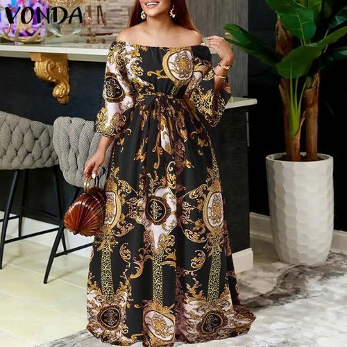 2023 VONDA Party Dress Oversize Women Summer Off Shoulder Maxi Evening