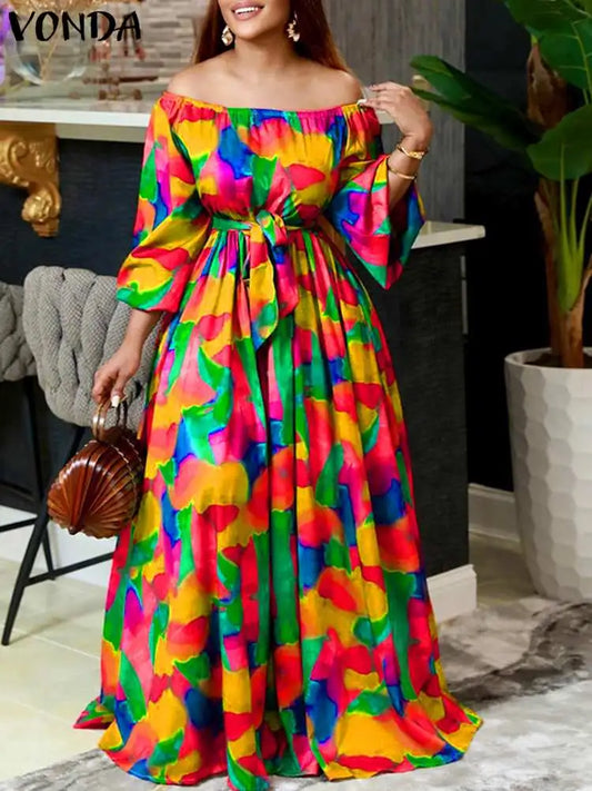 2023 VONDA Party Dress Oversize Women Summer Off Shoulder Maxi Evening