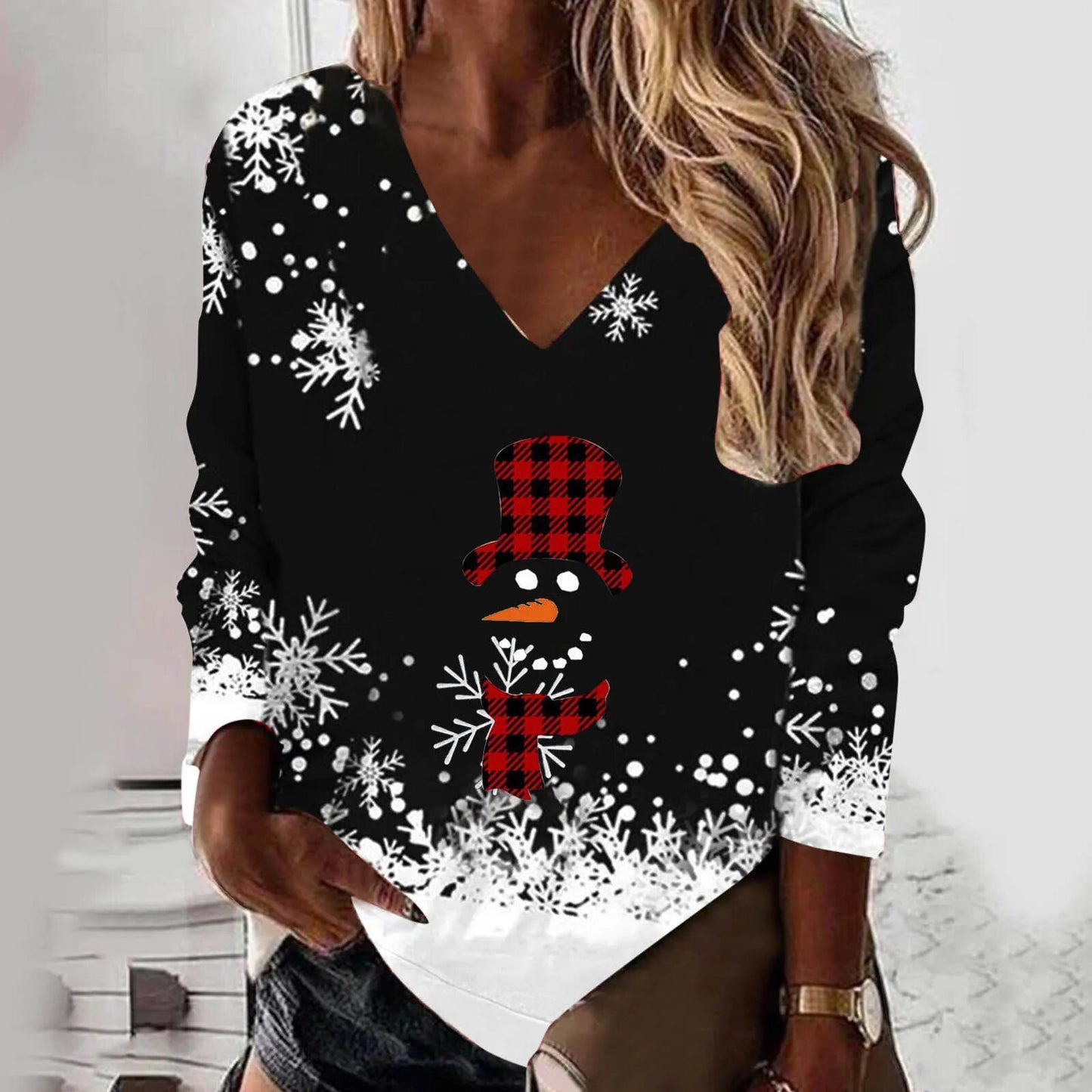 Black Sweatshirt Women Christmas Deer Sweater Long Sleeve Loose Top