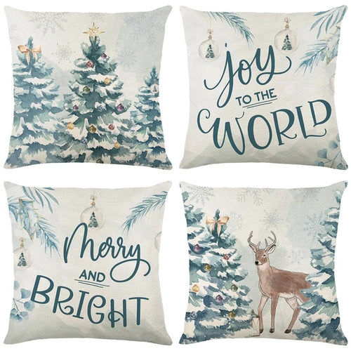 2023 Christmas Pillowcase Set of 4 Cartoon Elk Snowflake Xmas Holiday