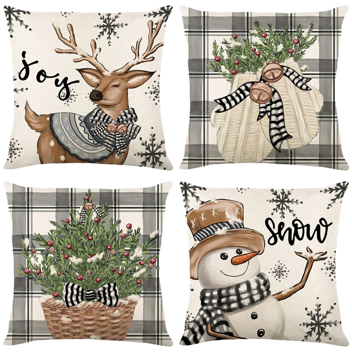 2023 Christmas Pillowcase Set of 4 Cartoon Elk Snowflake Xmas Holiday