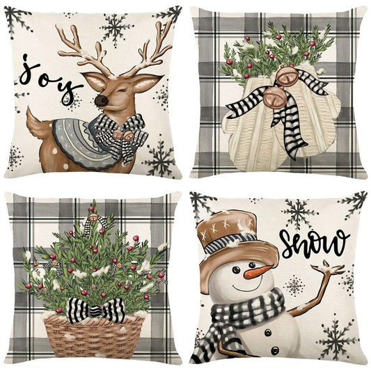 2023 Christmas Pillowcase Set of 4 Cartoon Elk Snowflake Xmas Holiday