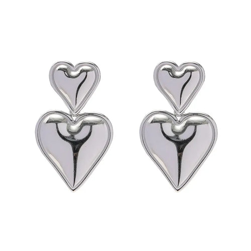 Luxury Trendy Double Heart Shaped Earrings Gold Plated Smooth Metal