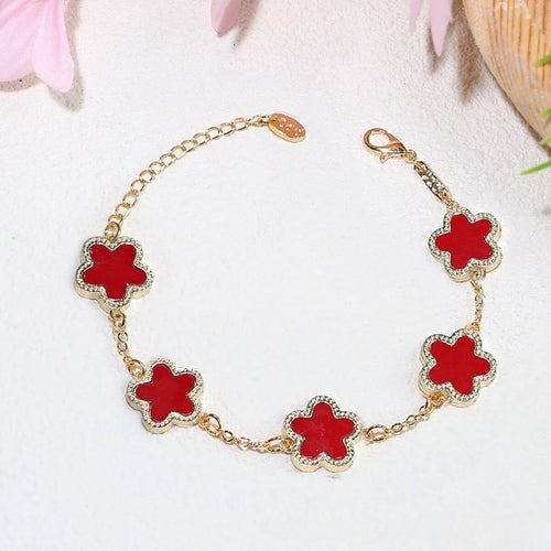 2023 New Luxury Gold Plated Five Flower Charm Bracelet for Women Gift