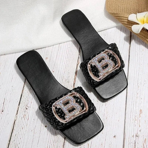 Women Luxury Decor Weave Design Flat Sandals Fashion Open-toe Vacation