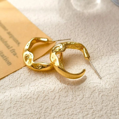 Luxury Trendy Double Heart Shaped Earrings Gold Plated Smooth Metal