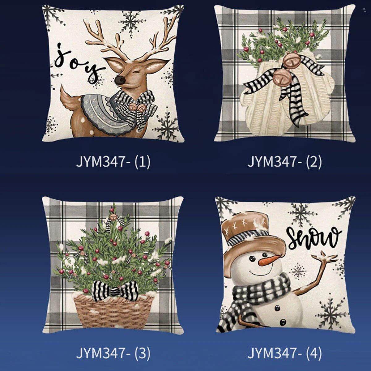 2023 Christmas Pillowcase Set of 4 Cartoon Elk Snowflake Xmas Holiday