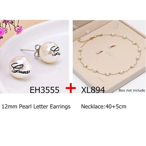 2022 New Arrival Luxury Korean Fashion Round Pearl Earrings Letter