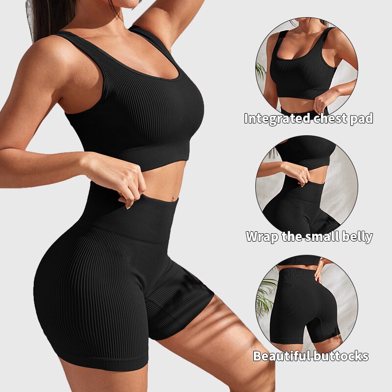 Seamless Yoga Set Gym Suits With Shorts Crop Top Sexy Bra Women's