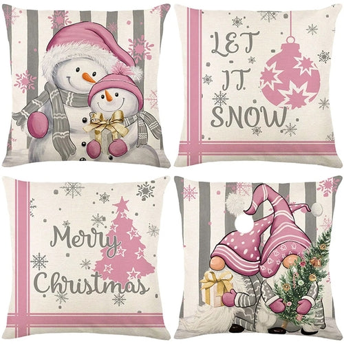 2023 Christmas Pillowcase Set of 4 Cartoon Elk Snowflake Xmas Holiday