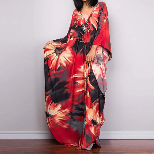 Cover up 2023 Boho Dress V neck Long Kaftan Dress for Women Beach