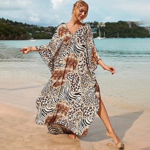 Cover up 2023 Boho Dress V neck Long Kaftan Dress for Women Beach