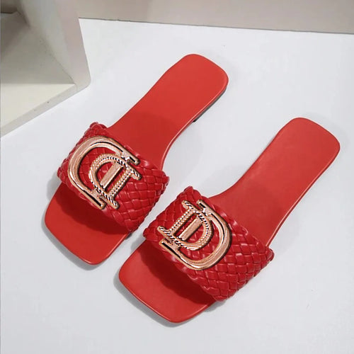 Women Luxury Decor Weave Design Flat Sandals Fashion Open-toe Vacation