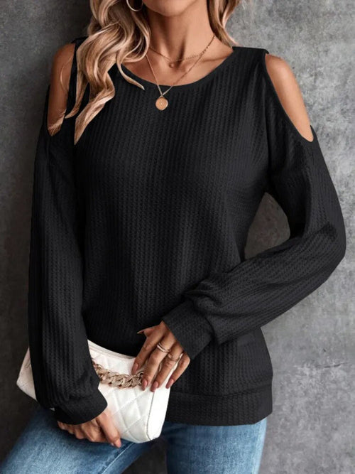 Off Shoulder Long Sleeve Button Shirts Female Casual Solid Color