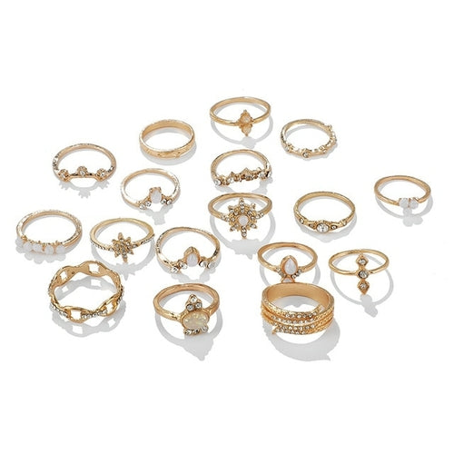 Tocona Boho 17pcs/sets Luxury Clear Crystal Stone wedding Ring Sets