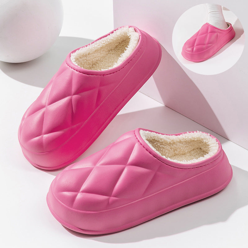 Winter Plush Slippers Women's Indoor Outdoor Fashion Rhombus Design Warm Plush Shoes House Confinement Shoes