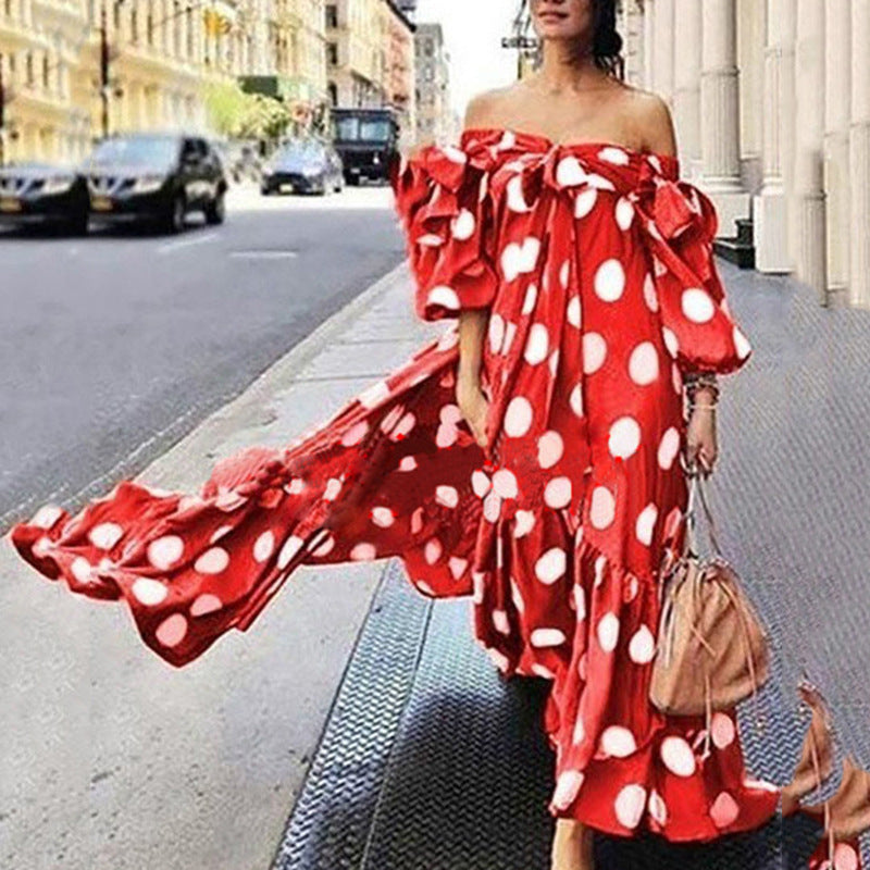 Women's Polka Dot Casual Boho Dress Off Shoulder