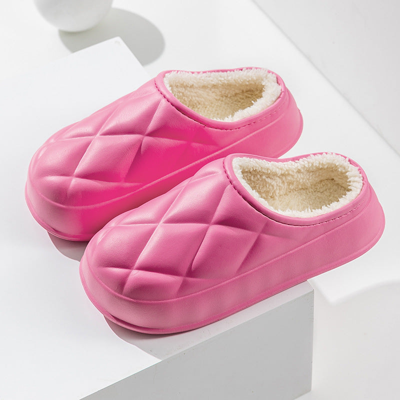 Winter Plush Slippers Women's Indoor Outdoor Fashion Rhombus Design Warm Plush Shoes House Confinement Shoes